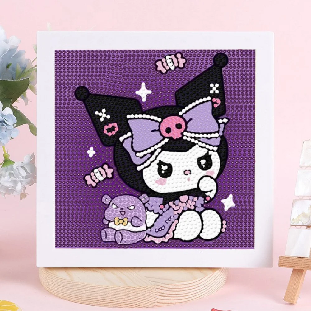 

17*17cm Cute Kuromi Diamond Painting with Frame Full Round Drill Handmade Art Kit for Children Educational Craft Home Decoratio