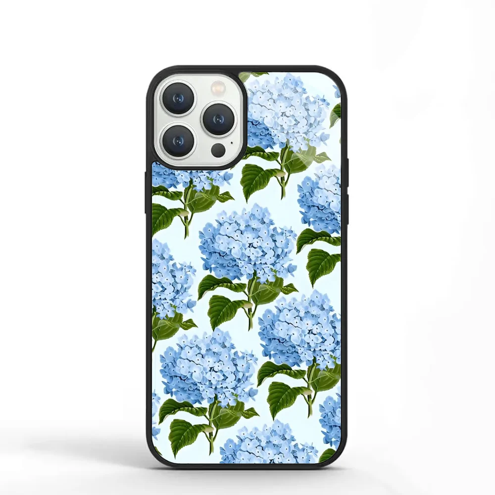 Blue Hydrangea Print Floral Print Phone Case For IPhone 11 12 13 14 15 Plus Pro Max Mirror Acrylic PC TPU Cover