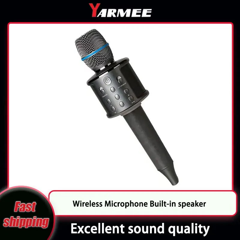 YARMEE Wireless Microphone Bluetooth Built-in speaker Handheld Portable Speaker Home HiFi Microfono For Singing Party Kid Gift