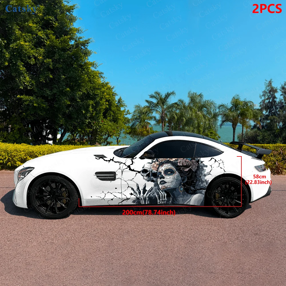 CATSKY.2pcs.Cool Skeleton King & Beauty Car Wrap - Decorative & Practical, Scratch-Resistant, Fade-Proof, Wear-Resistant