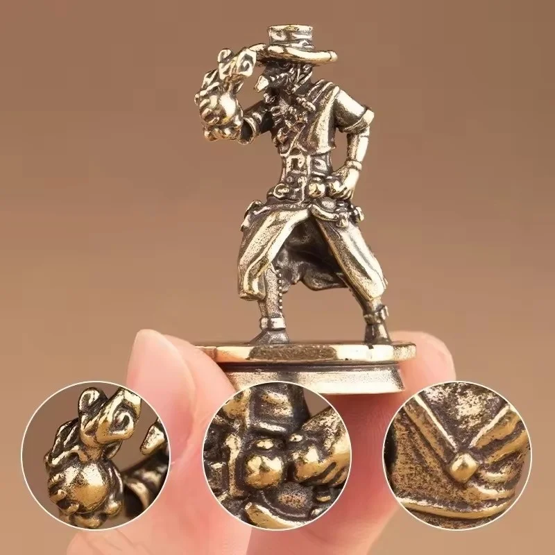 

Vintage Brass Cowboy Character Model - Mini Solid Brass Statue with Base, Desktop Decor for Home Office & Collection
