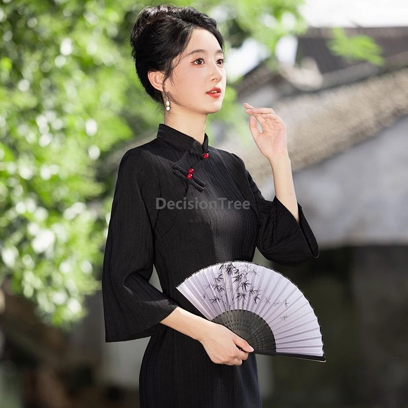 

2025 graceful chinese style traditional improved qipao daily slimming temperament qipao literature art vintage women's cheongsam