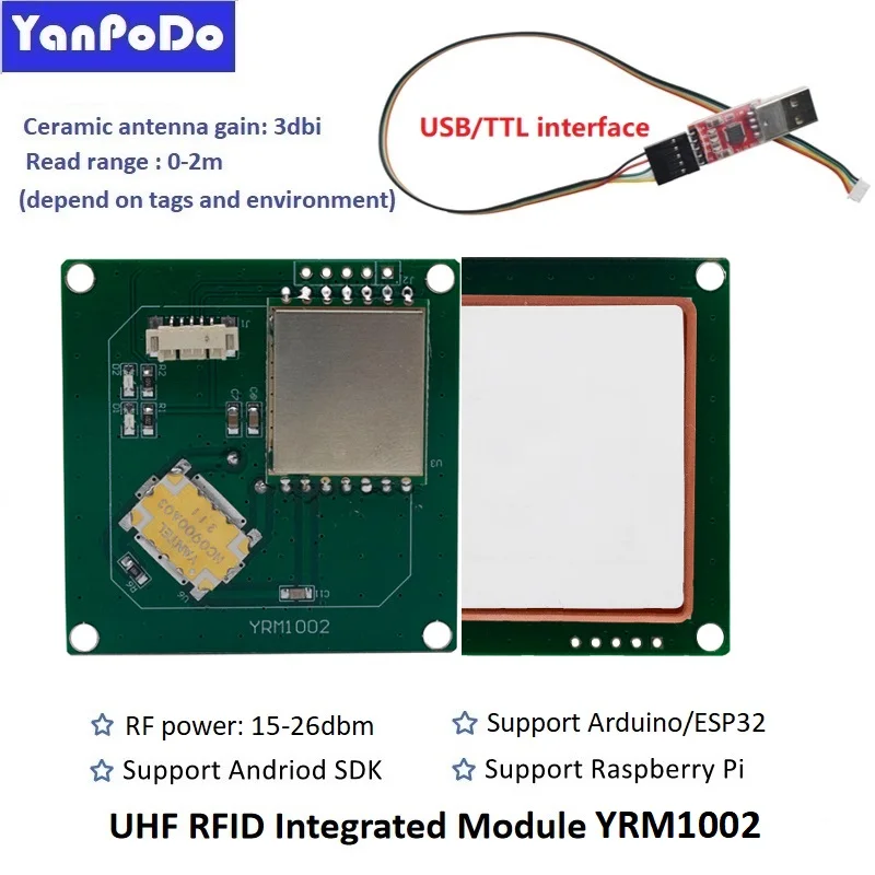 Yanpodo long range 10cm-8m UHF RFID module TTL RFID reader USB/RS232/TCP IP Mini Embedded 865-868Mhz 902-928mhz free SDK demo