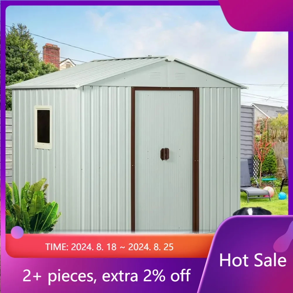 

8ft X 4ft Outdoor Metal Storage Shed With Window Lockable Metal Garden Shed for Backyard Outdoor Patio White Tools Buildings