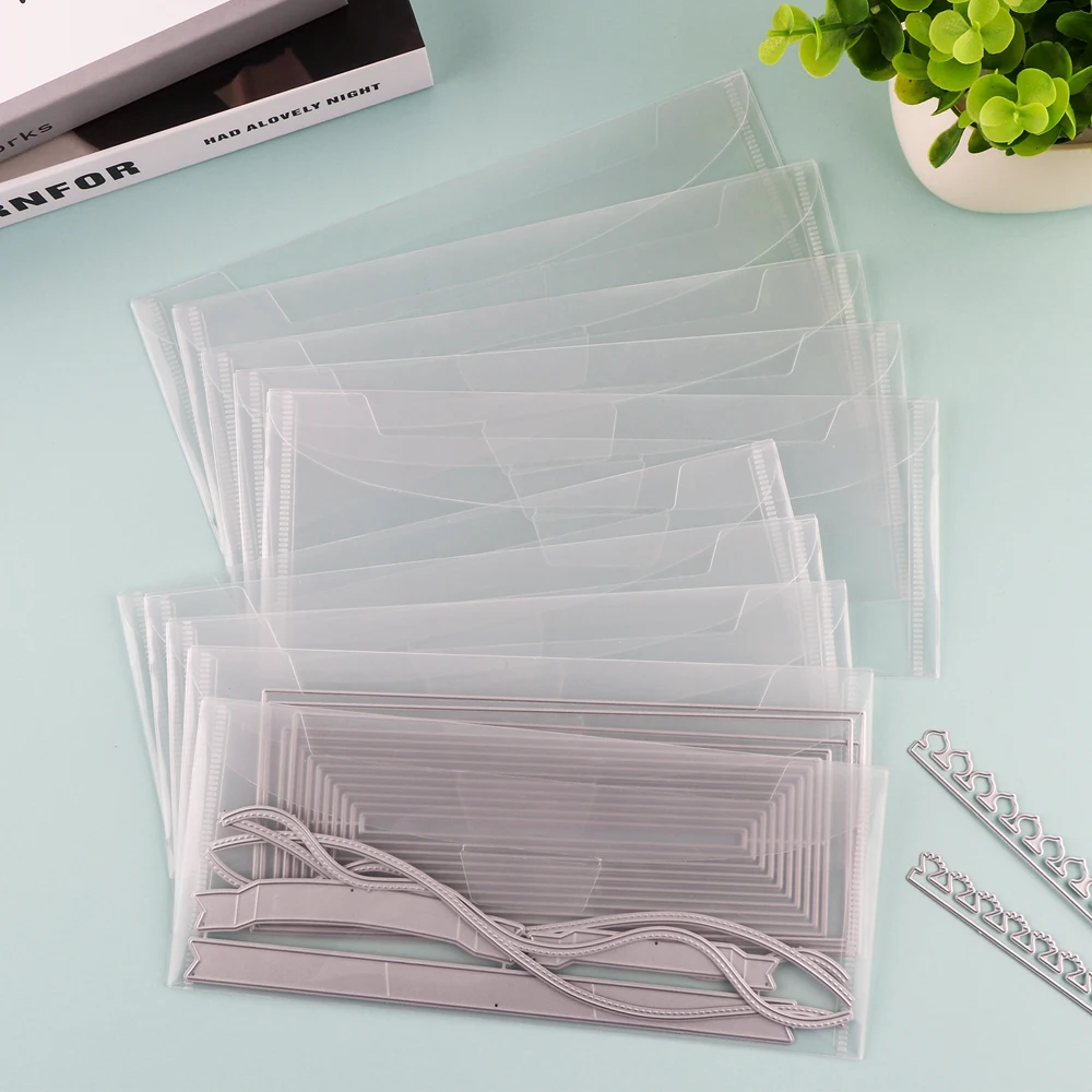 10PCS/Set Clear Stamp Die Storage Bag 3.9*3.9/5*7/5.5*7.5/3.9*9.4/7*9.4inch Resealable Plastic Envelopes Pockets for DIY Storage