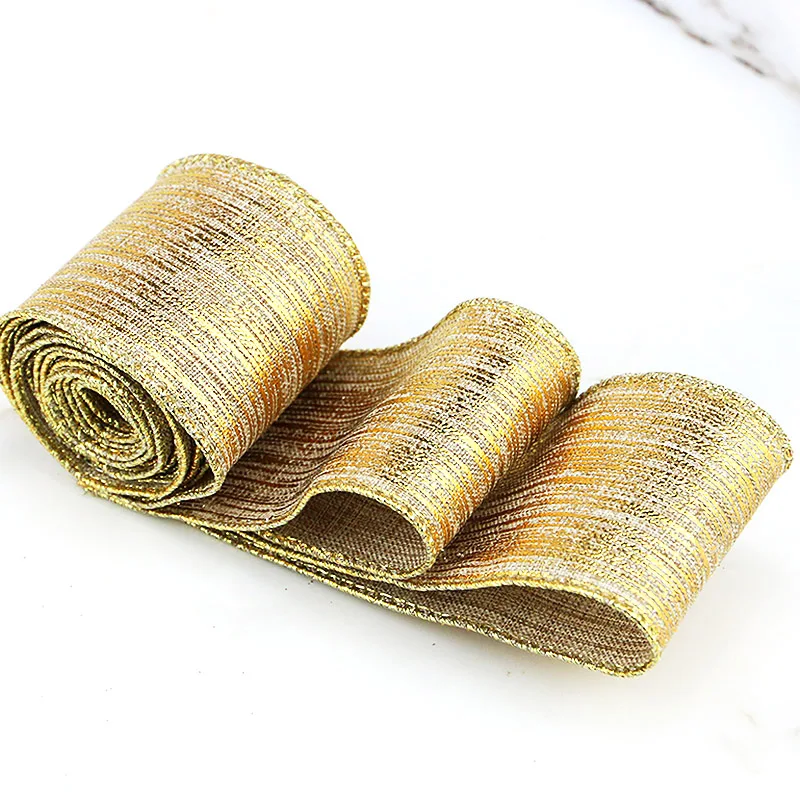 (2Meters/roll)5cm Christmas Gold Onion Cloth Ribbon Gift Box Strap Handmade Hair Accessory Holiday Atmosphere Decoration