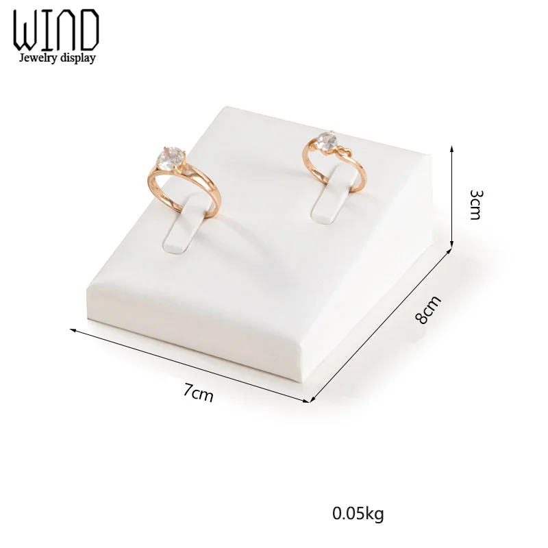 Window Jewelry Ring Holder Stand Show Counter Cabinet Display Tray Insert Jewellery Ring Storage White Leather Presentation Rack