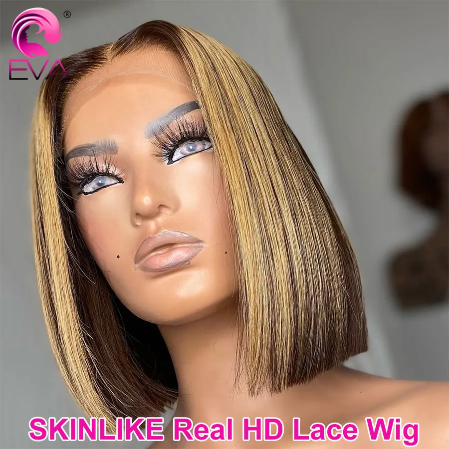 

Eva 5x5 Glueless HD Lace Closure Wig Pre Plucked Human Hair Wigs Short Straight Bob Wig Custom Colored 13x4 HD Lace Frontal Wig