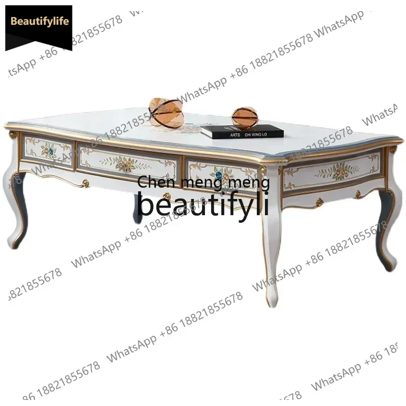 

A601 Solid wood painted European coffee table Modern tea table TV cabinet combination American light luxury living room tea tab
