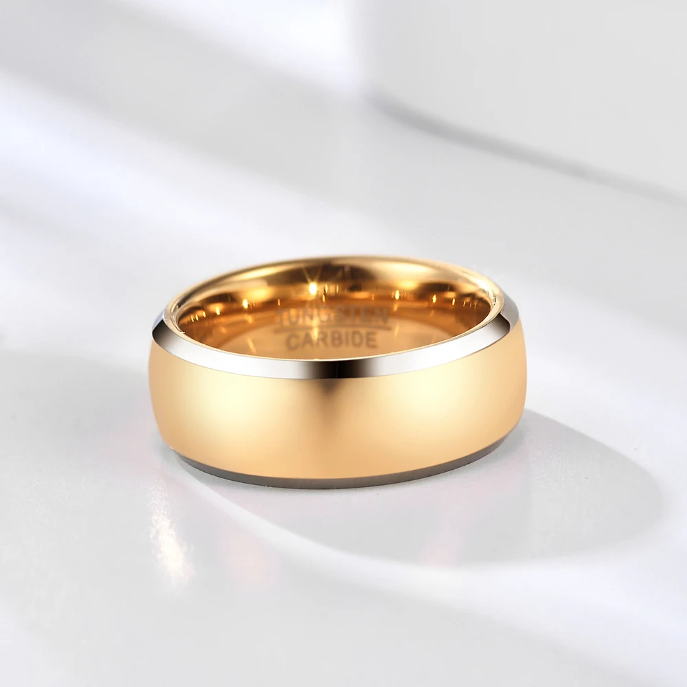 6/8mm anpassbare zweifarbige Gold Silber Wolfram Stahlringe für Frauen Männer Laser Logo Schmuck Hochzeit Verlobung sband Großhandel – Detail 3