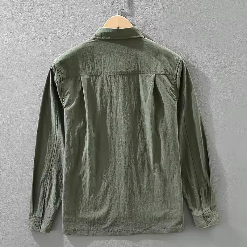 2026 Spring Autumn New Lyocell Cargo Big Pocket Shirt for Men Clothing Comfort Turn-down Collar Tops