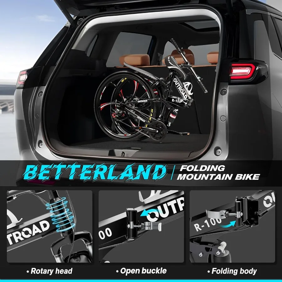 26 دراجة جبلية قابلة للطي للبالغين والمراهقين 21 سرعة تعليق كامل مع إطار فولاذي عالي الكربون فرامل قرصية مزدوجة سريعة الإصدار