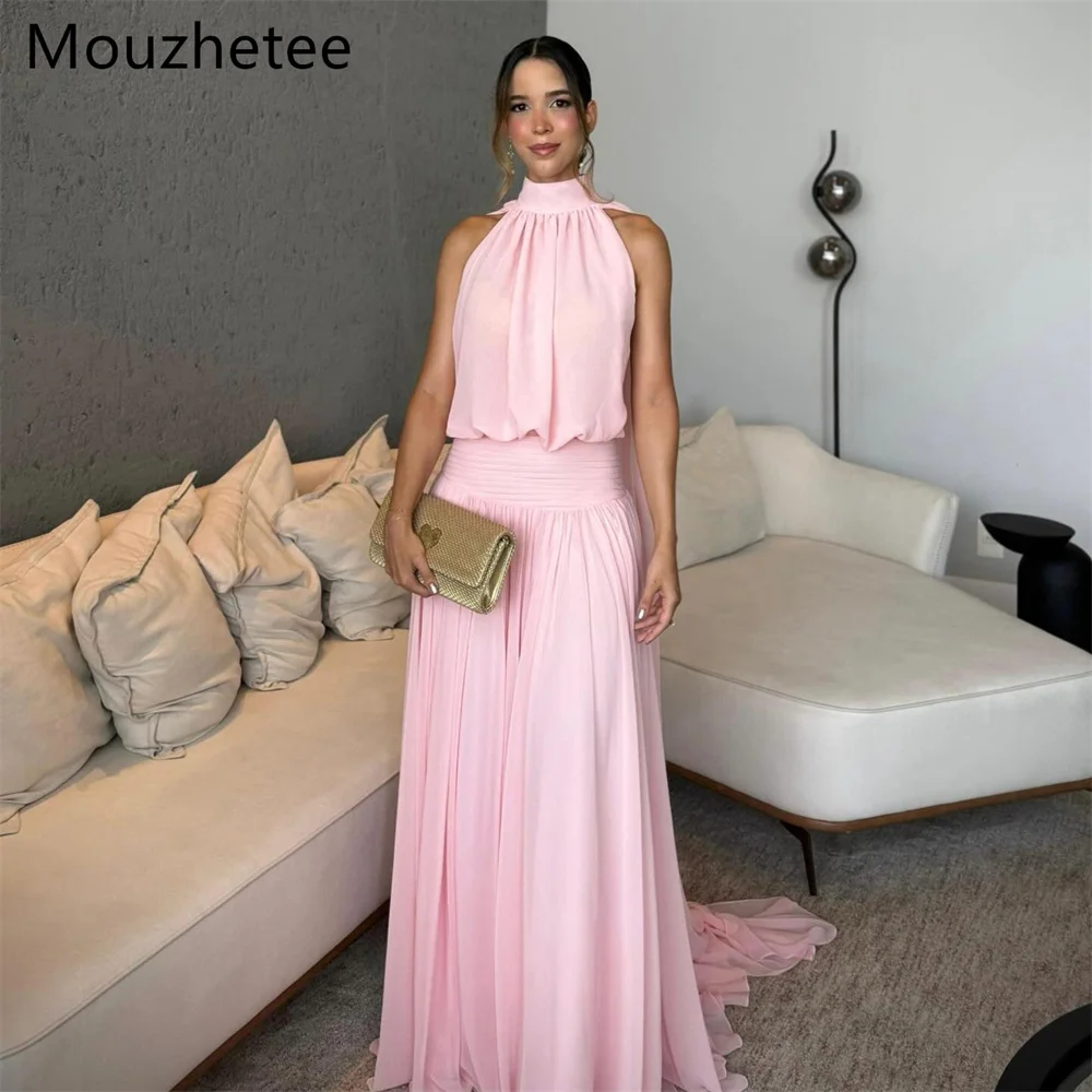 

Booma A-Line Pleat Pink Simple Evening Dresses Sleeveless Backless Formal Dresses for Women Elegant Prom Gowns Custom Made 2025