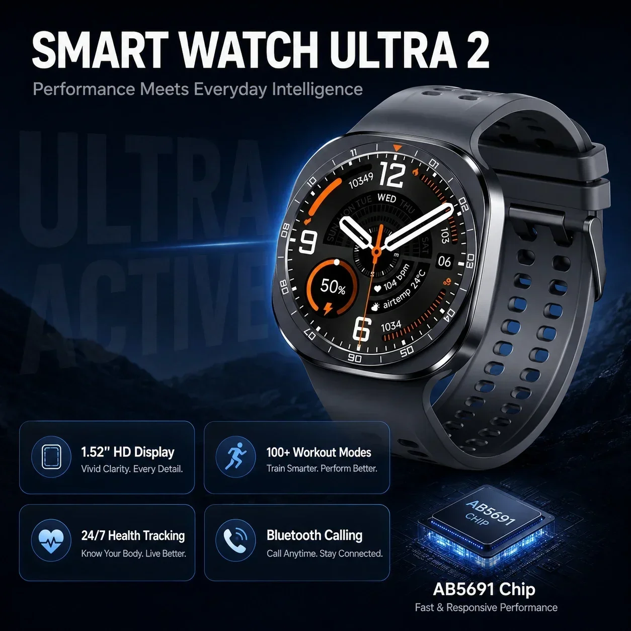Watches Ultra 2 Smart Watch Compass Heart Rate SOS Sports Fitness Health Tracking  AI Voice Wireless Call Men Women Smart Watch