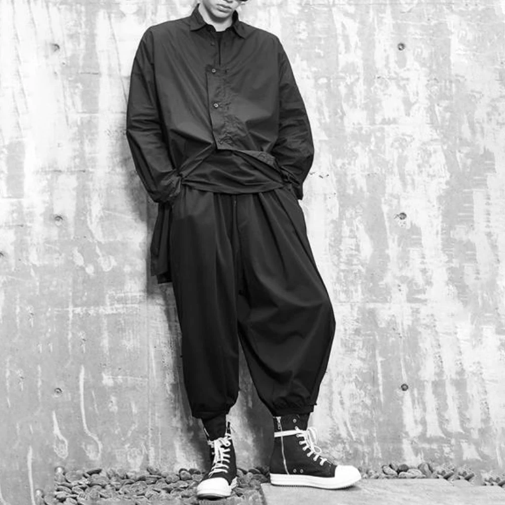 Mens Japanese Dark Plain Casual Harem Pants Streetwear Fashion Youth Outdoor City Boy Anti Fit Oversize Wide Leg Trousers 2026