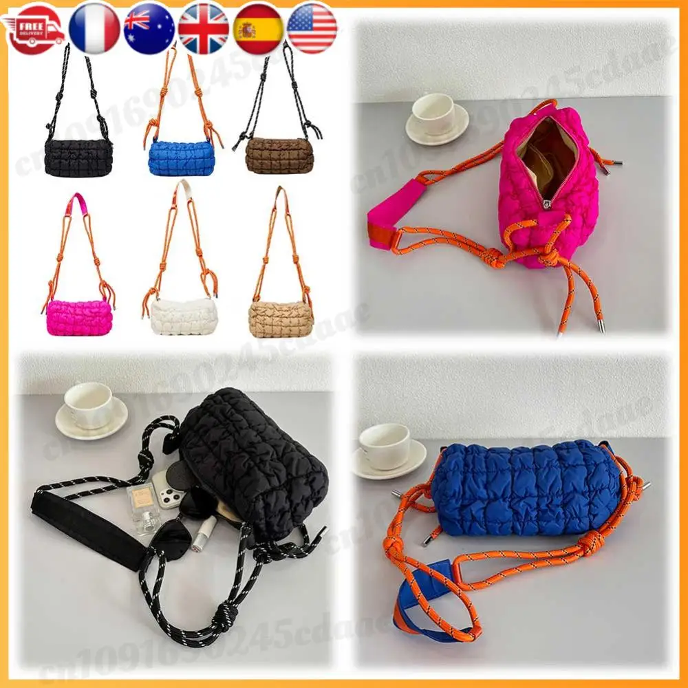 

Women Quilted Cloud Bag with Braided Rope Strap Padded Crossbody Bag Zipper Closure Quilted Nylon Bag Daily Bag for Female