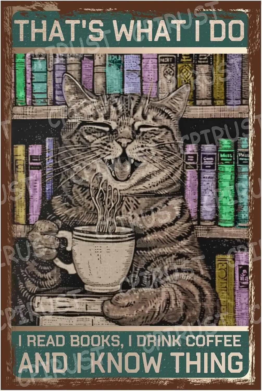 That's What I Do I Read Books I Drink Coffee Metal Tin Sign Funny Retro Signs Alumium Sign Gift for Cat Lovers Home Office  sign