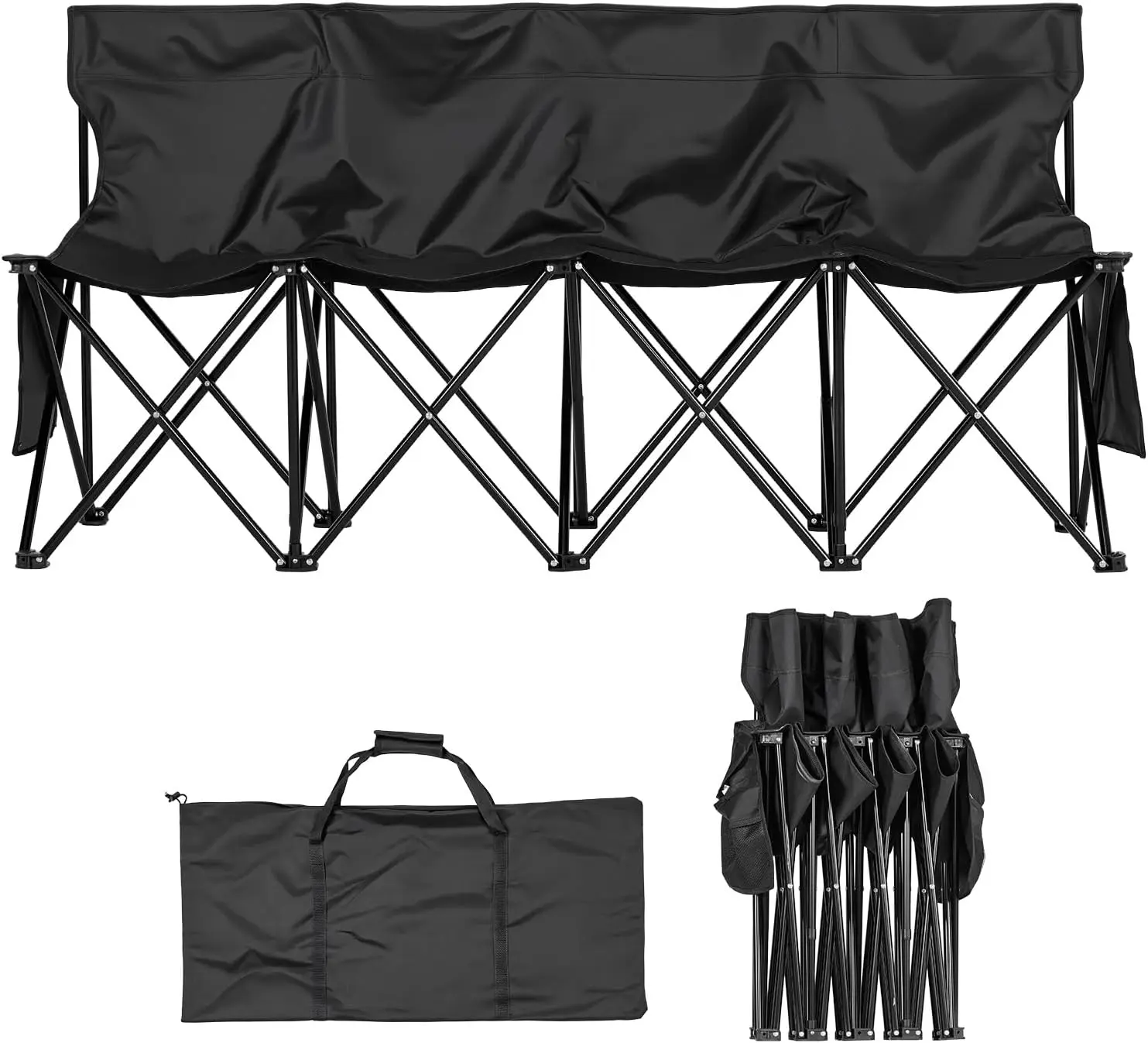 

Portable Folding Bench, 4 Seat Foldable Soccer Bench with Back Rest and Side Pockets, Lightweight Sideline Seating for Football