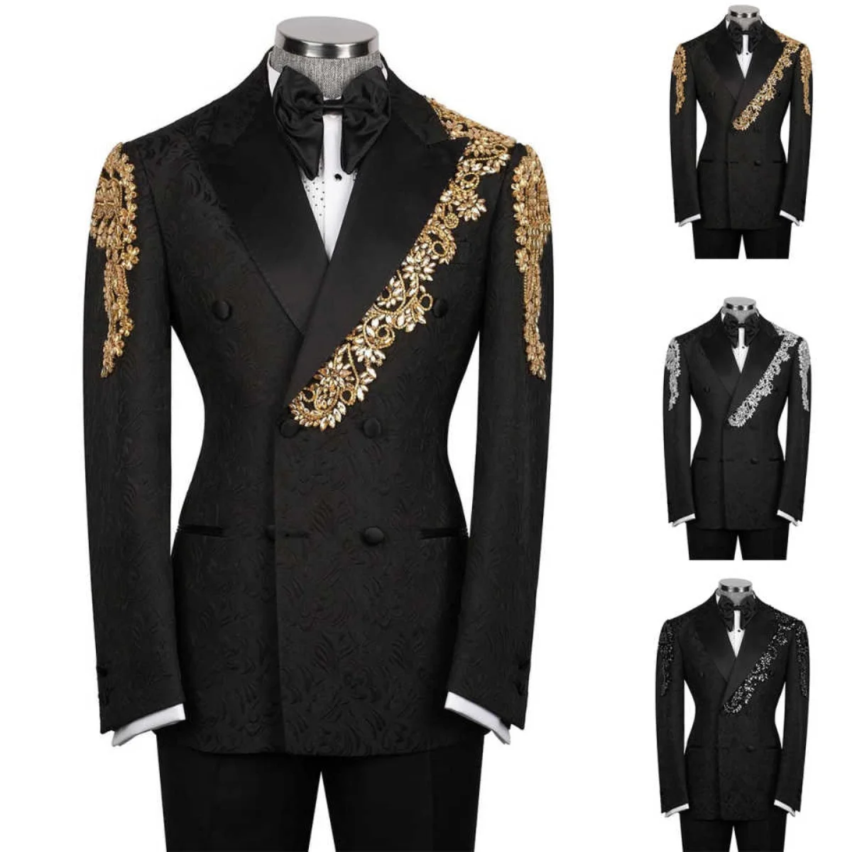 

Luxury Men Suits 2 Pcs Jacket Pants Appliques Rhinestones Wedding Tuxedo Groom Wear Business Prom Evening Party Customized