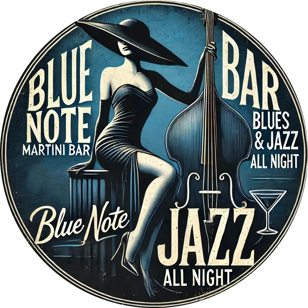Blues Jazz Martini Bar Vintage Aluminum Wall Art: Retro Decorative Sign—Unique, Durable, and Easy to Hang, Suitable for Bedrooms