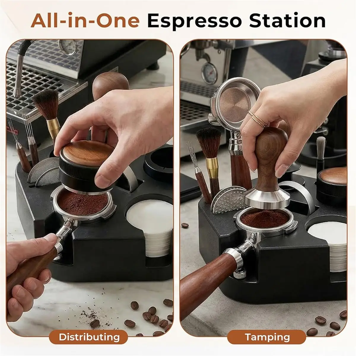 9-in-1 Espresso Organizer Station Adjustable Tamping Station for 51mm Portafilters