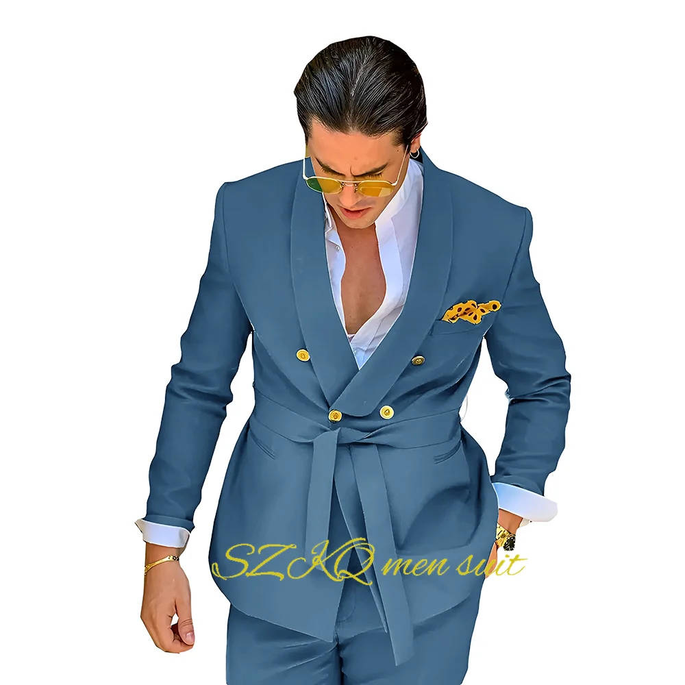 Fashionable Men's Suit 2 Piece Elegant Suit for Male Wedding Groom Tuxedo Double Breasted Jacket Pants
