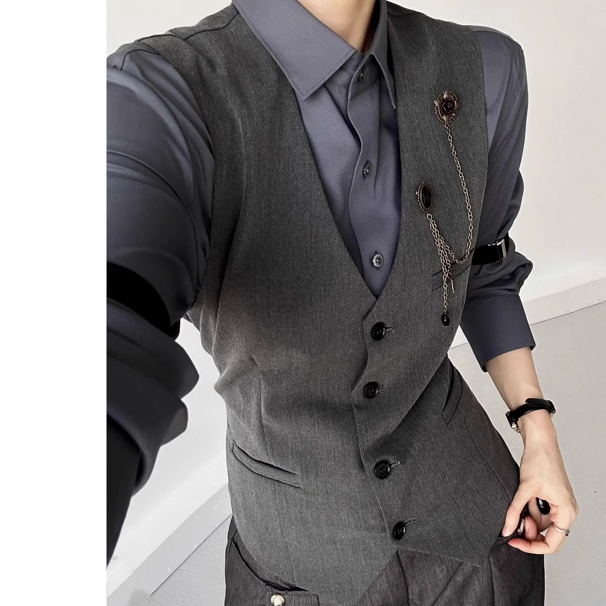 Men s Slim Fit Suit Vest Single breasted Solid Color V neck Business Casual Waistcoat with Pocket for Men