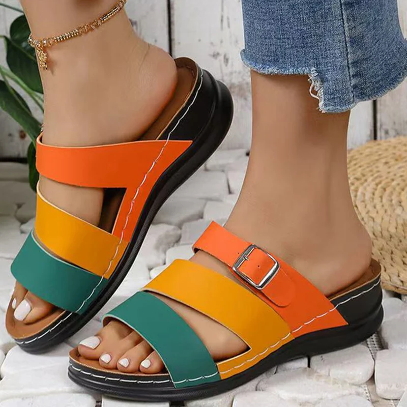 

Plus Size Women Shoes 2025 Fashion Wedge Slippers Women Summer Light Pu Leather Beach Slides Woman New Soft Sole Non Slip Sandal