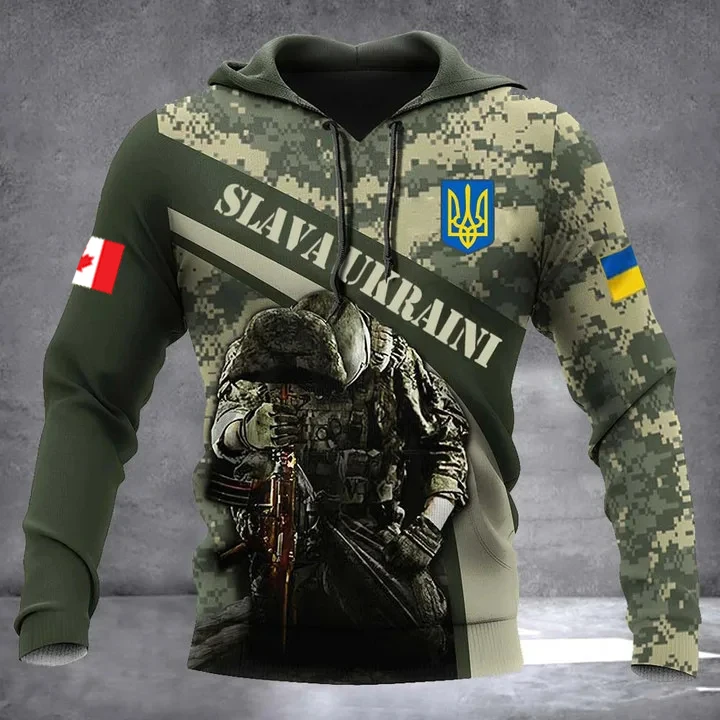 

New Ukrainian national emblem Canada Flag Camo printed hoodies 3D Men Women casual pullover military hooded Sweatshirt clothing