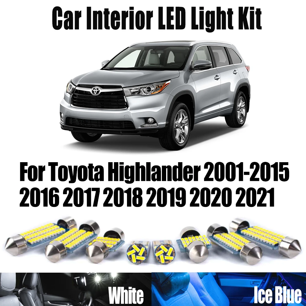 Canbus LED Interior Reading Map Dome Light License Plate Bulbs Kit For Toyota Highlander 2001- 2019 2020 2021 Car Accessories