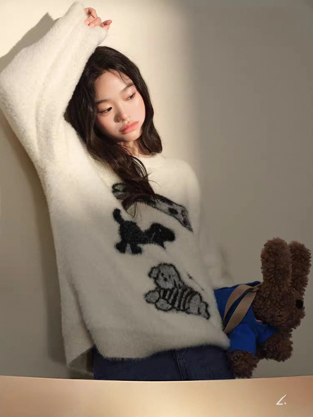 

Chic Soft Cozy Overhead Sweater Women's Loose Slimming Knitted Top Autumn Winter New Sle Navel-Length Long Sve round Ne