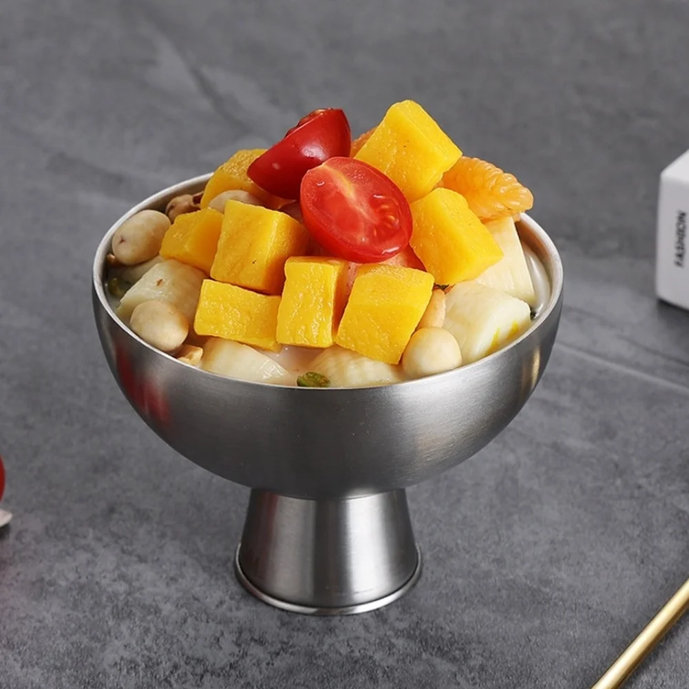 Elevated Pedestal Snack Bowl Steel Dessert Cup Ice Cream Fruit Salad Treats Home Dinner Party Food Storage Container Set