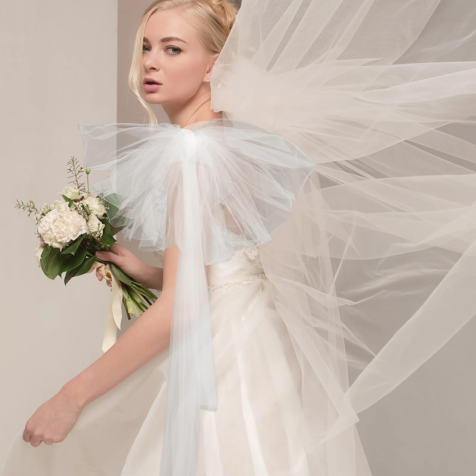 

Elegant Sleeves Detachable Long Mesh Arm Tulle Shoulder Cape Wedding Dress Accessory Puff Ruffled Sleeveless Removable Costume