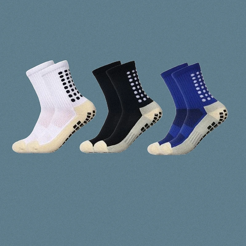 3 Pairs Breathable Sweat Absorbing Towel Bottom Sports Anti Slip Socks Classic Mid Length Football Socks Anti-skid Casual Socks