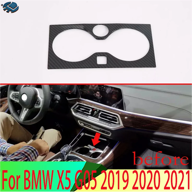 For BMW X5 G05 2019-2024 2021 Carbon Fiber Style Front Center Console Cup Drink Holder Cover Trim Bezel Frame Molding Garnish