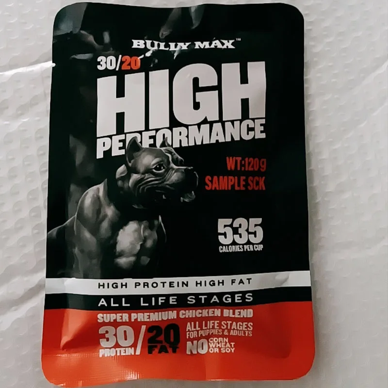 

120g Pitbull Bully Max High Protein & Fat Super Premium Chicken Blend Ultimate Muscle Weight Gain for Puppies & Adult Dogs label