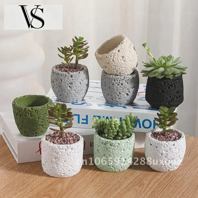 Cement Pot Succulent Flower Office Desktop Home Decoration Green Plant Flowers White Milk Creative Volcanic Stone Pattern