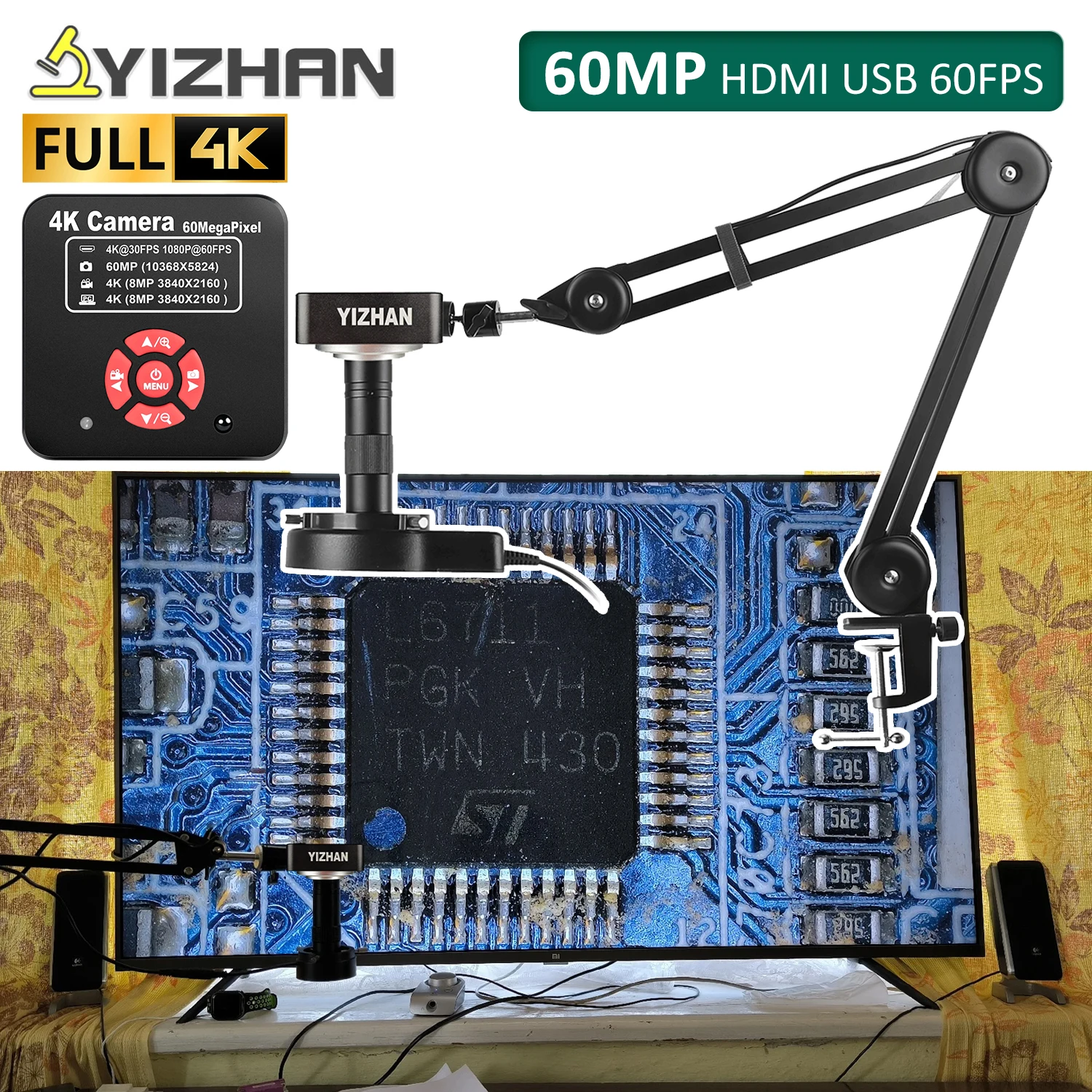 YIZHAN 60MP Full 4K электронный цифровой микроскоп HDMI USB VGA пульт дистанционного управления 150x паяльный микроскоп для телефонов с поддержкой