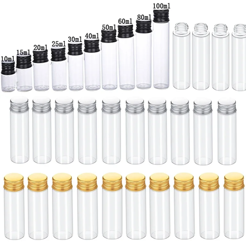 Bottiglie di vetro ripetibili da 5 pezzi 5ml-10ml con coperchio in alluminio Contenitore per dispenser per compresse in polvere Campione vuota per bottiglia di stoccaggio fai-da-te.
