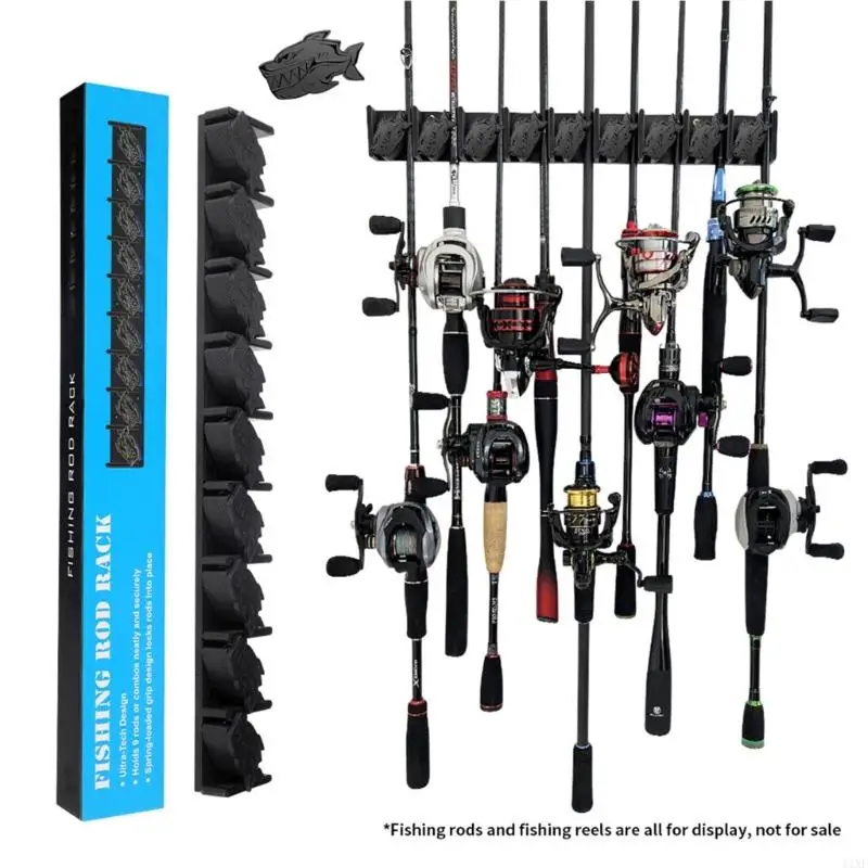 9 Rod Fishing Rod Holder Wall-mounted Poles Rack Vertical Rod Stand for Garage, Cabin and Basement Fishing Accessory