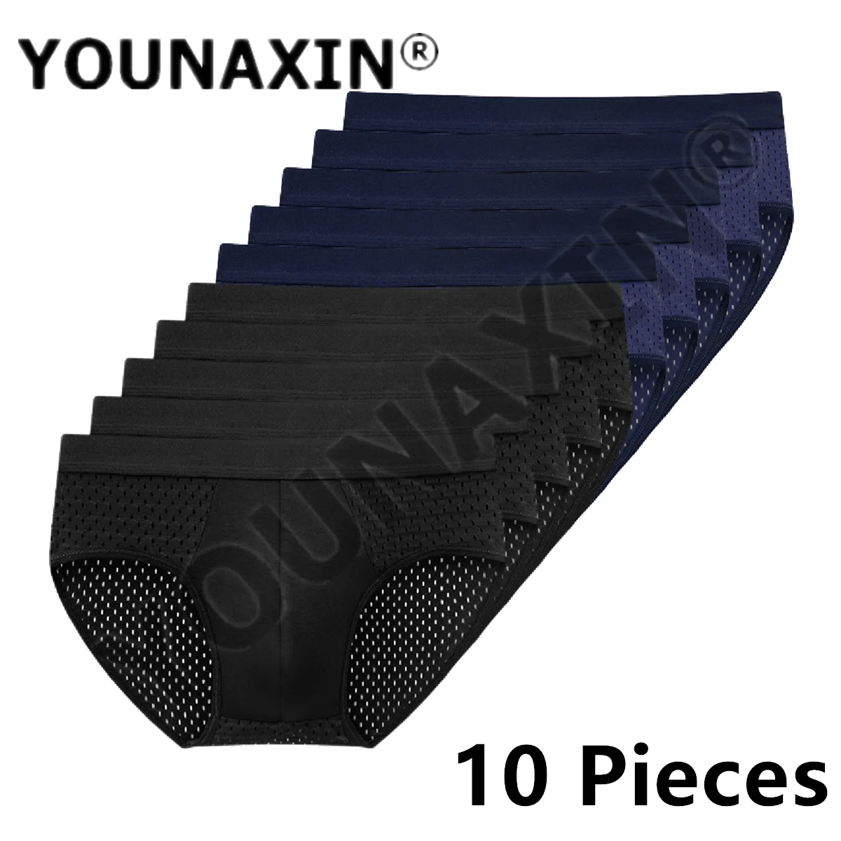 YOUNAXIN 10 Pieces/Lot Men\'s Briefs Underwear Ice Silk Panties Pouch Shorts Mesh Stretch Homme Underpants Boy Undies L 2XL 3XL 4