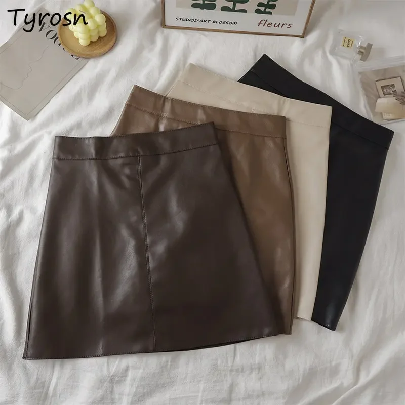 

PU Skirts Women S-3XL Retro Classic Sexy Design Minimalist Pure Mini Faldas Korean Style All-match Basic Autumn Empire Ladies