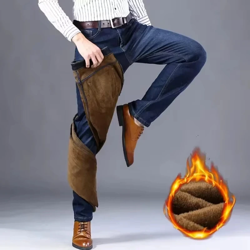 

2025 Fall And Winter New Men's Casual Jeans Comfortable And Soft Solid Color Big Size Business Pants Slim Fashion Men's