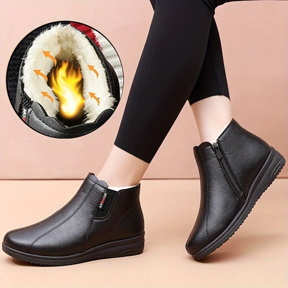 أحذية الأم أحذية قطنية في منتصف العمر شتوية ناعمة سوليد أحذية الكاحل أحذية نسائية كبار السن بالإضافة إلى أحذية جلدية مخملية #2