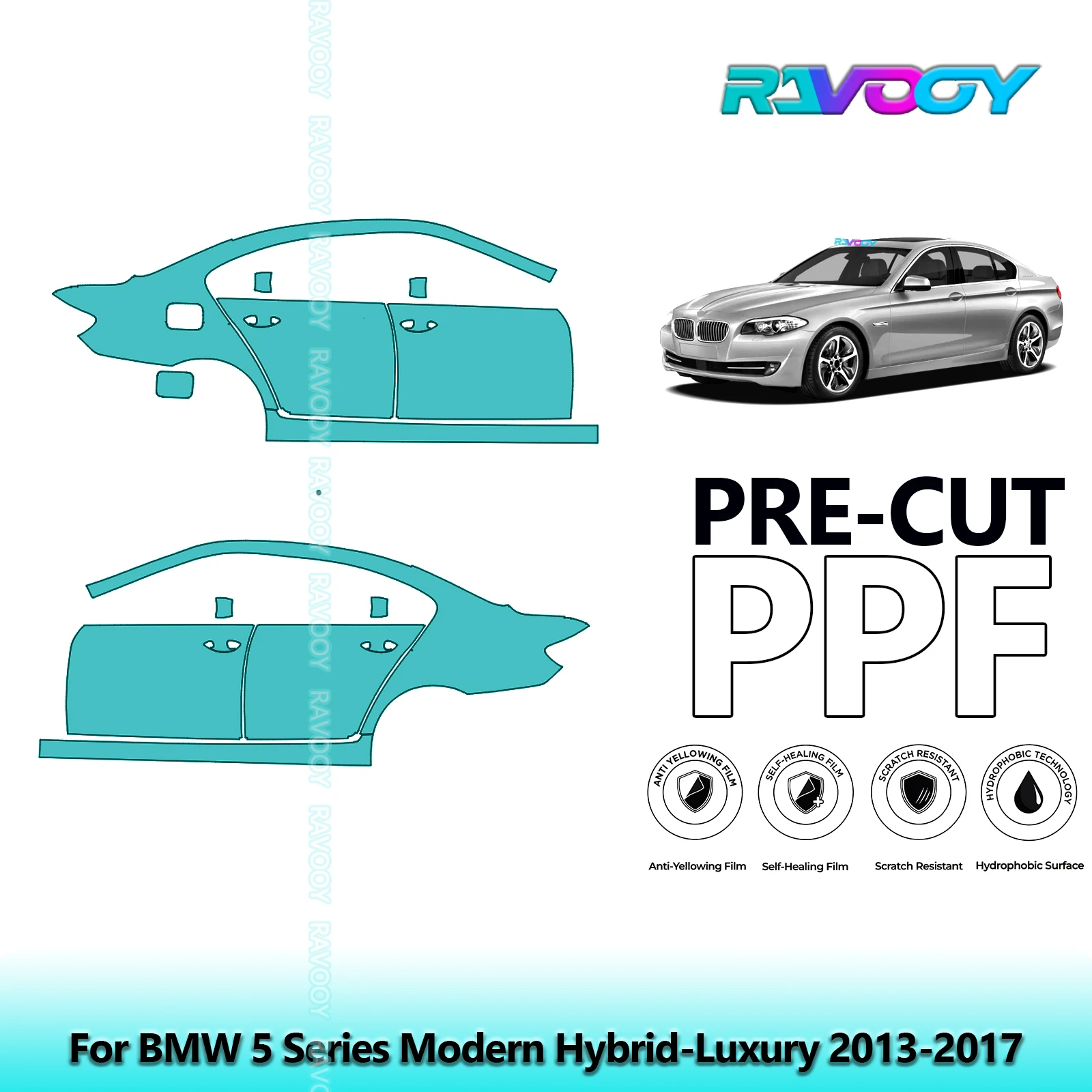 

For BMW 5 Series Modern Hybrid-Luxury 2013-2017 8.5mil Pre-Cut PPF Door & A/B Pillar Kit TPU Paint Protection Film Set