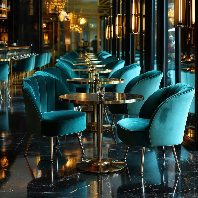 Commercial Round Marble Restaurant Dining Table Set Coffee Shop Furniture Fabric Velvet Fast Food Chair for Restaurant Hotel