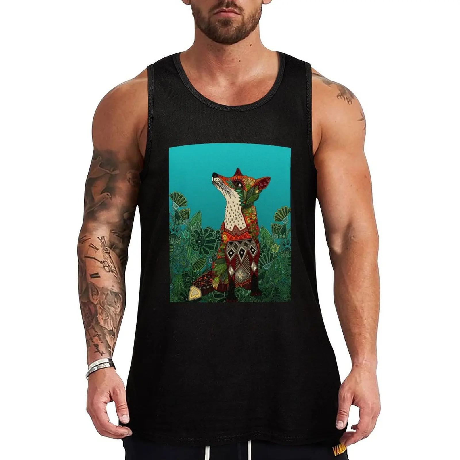 floral fox Tank Top Soft Cotton Tank Top Regular Fit Basic Undershirt
