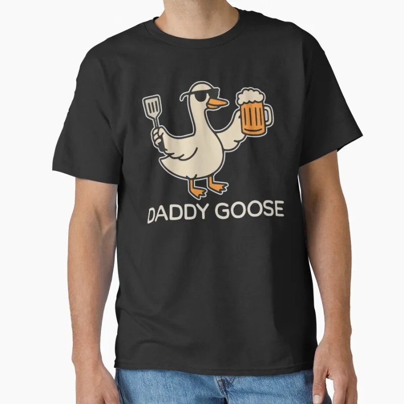 

Silly Daddy Goose Dad BBQ Beer Funny Animal Meme t shirt for men Large size Tops S-6XL 100% cotton printed Clothes