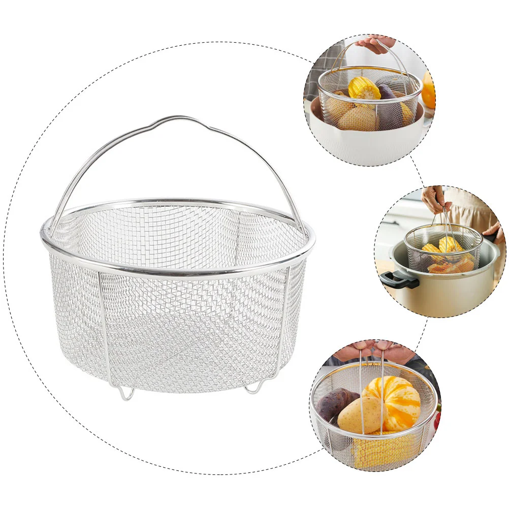 

Air Fryer Multifunctional Frying Basket Noodle Fruit Draining Kitchen Accessory Silver Food Steam