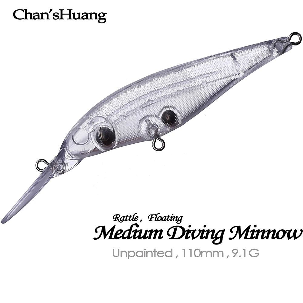 Chan’sHuang 30PCS Unpainted Blanks Bait 110mm 9.1g Floating Medium Diving Lip Minnow DIY Handmade Artificial Fishing Lure Tackle